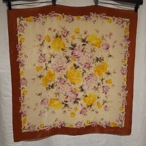 Vintage Peyton Place Floral Silk Scarf in Rust, Cream & Yellow
